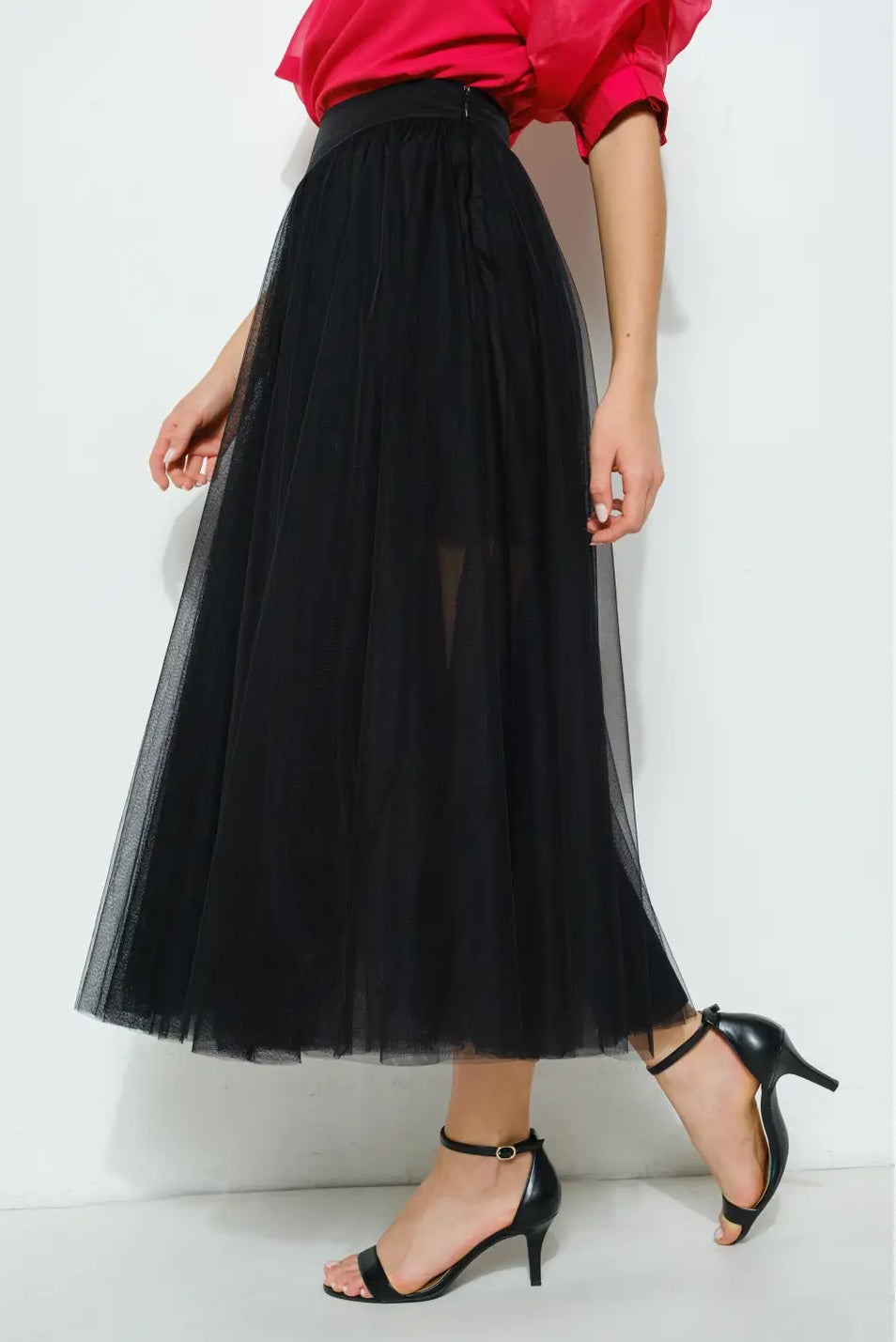 High Waist Sheer Tulle Skirt