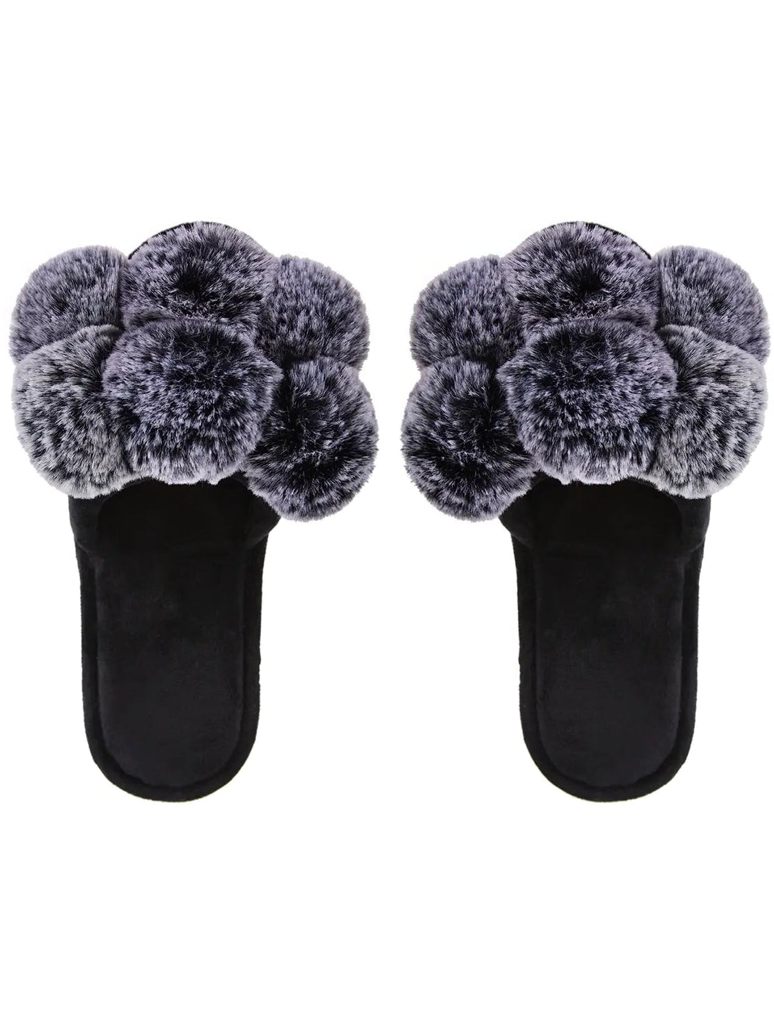 Luxe Pompom Open Toe Plush Slippers