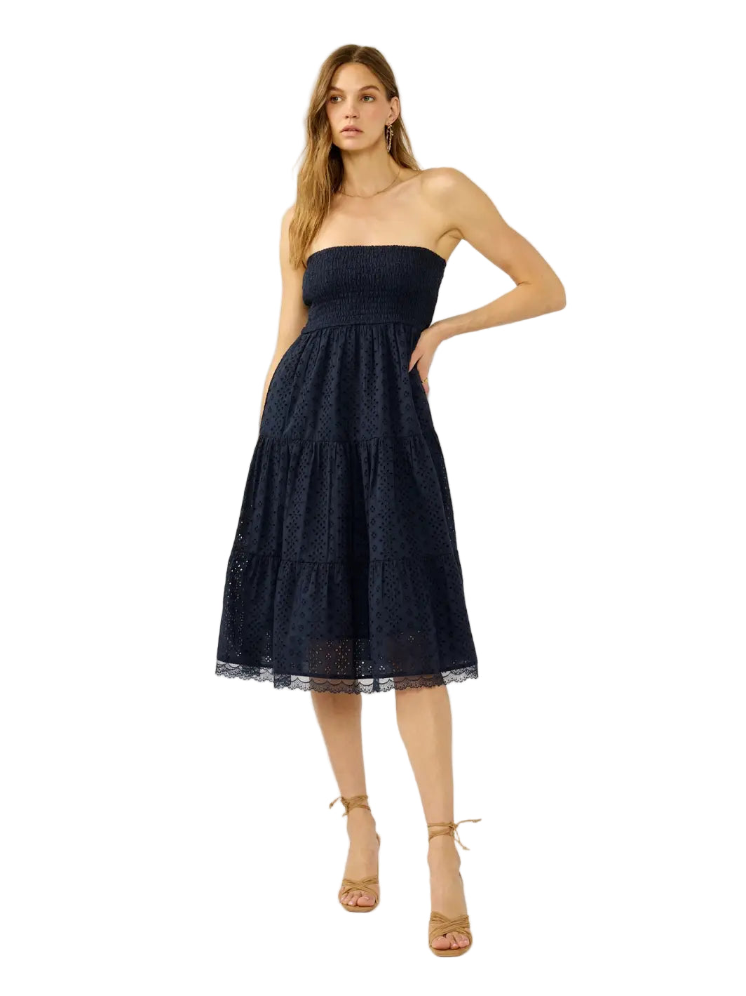 Smocked Bust Tiered Eyelet Dress