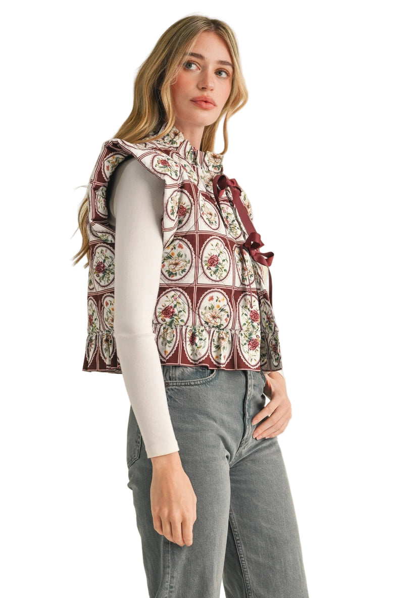 Flutter Sleeve Floral Puff Vest