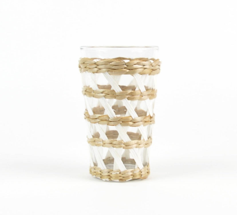 White Rattan Tumbler Glass