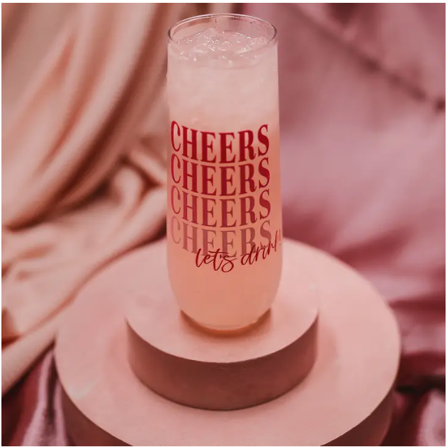 set 4/Cheers Lets Drink 9oz Champagne Flute
