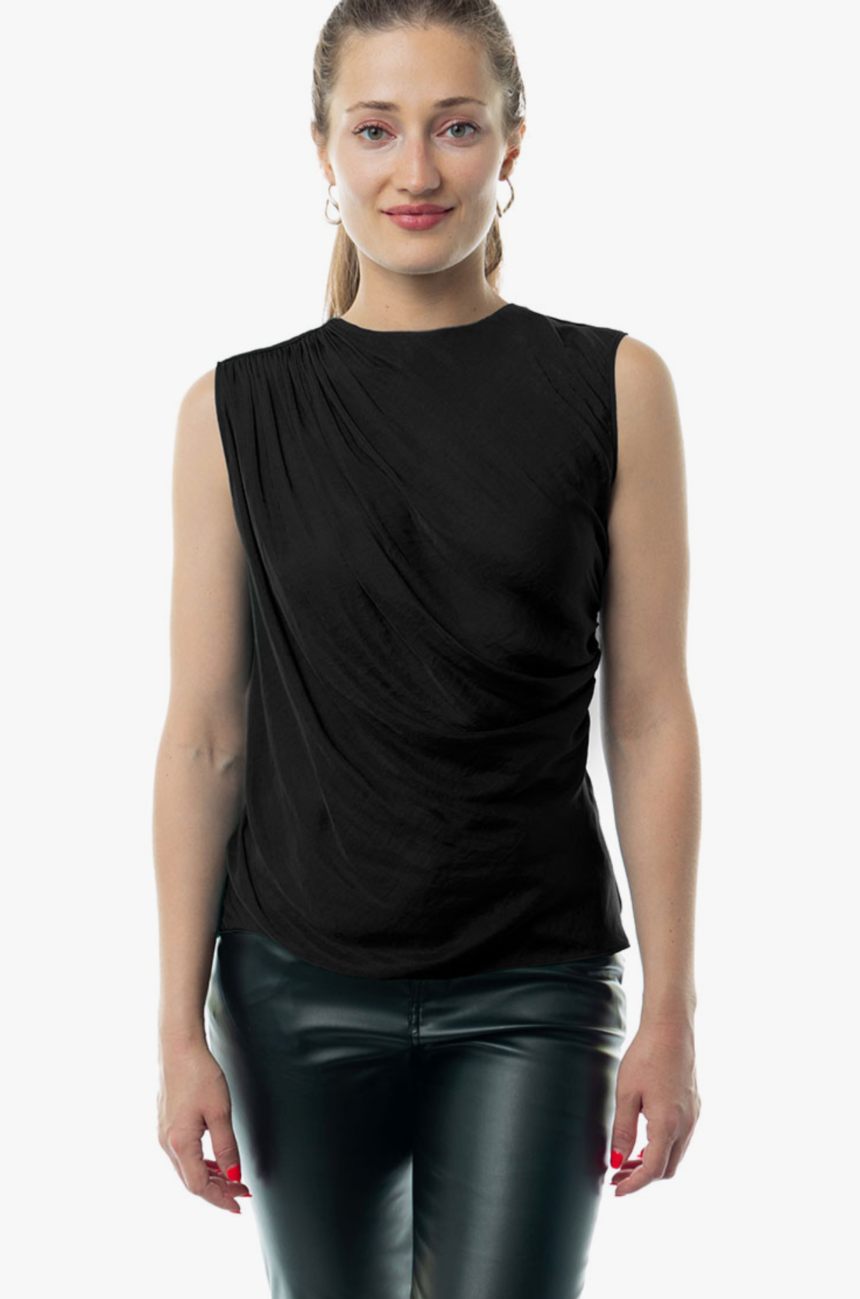 Shirred Gathered Detail Satin tank