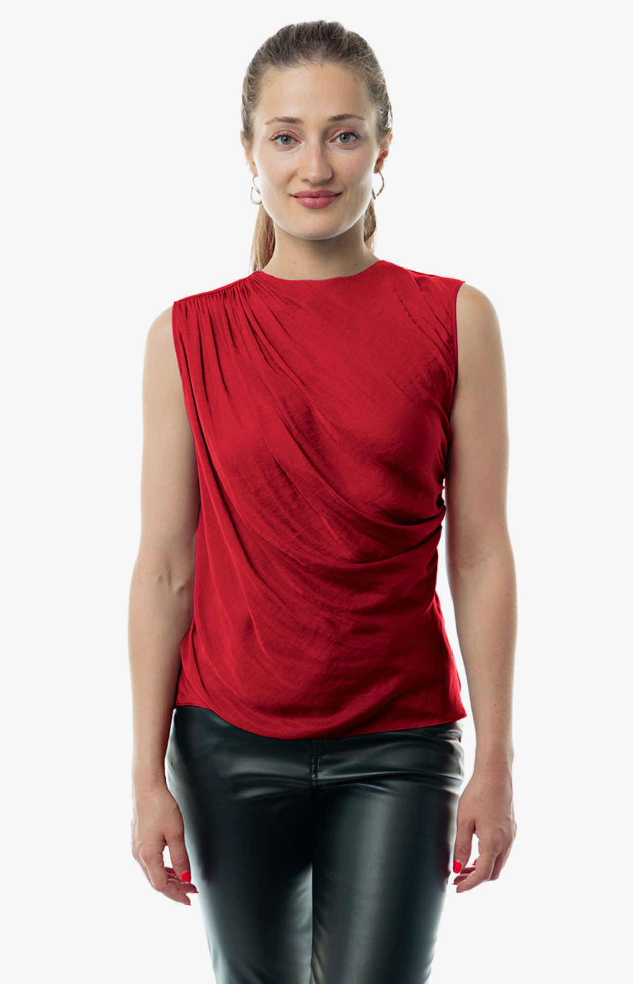 Shirred Gathered Detail Satin tank