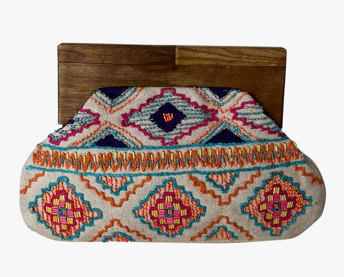Beaded Celebration Clutch with Wooden Handle