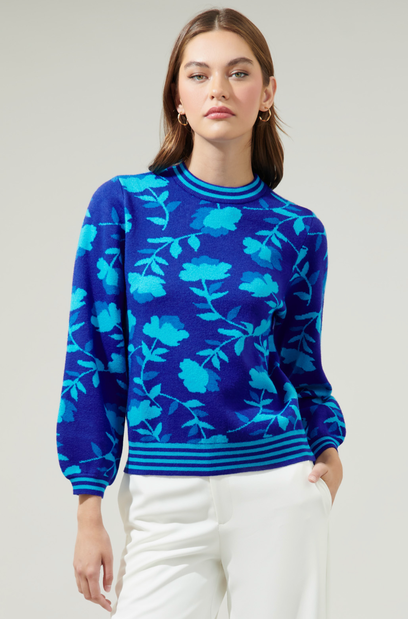 Camellia Cosmo Floral Mock Neck Sweater