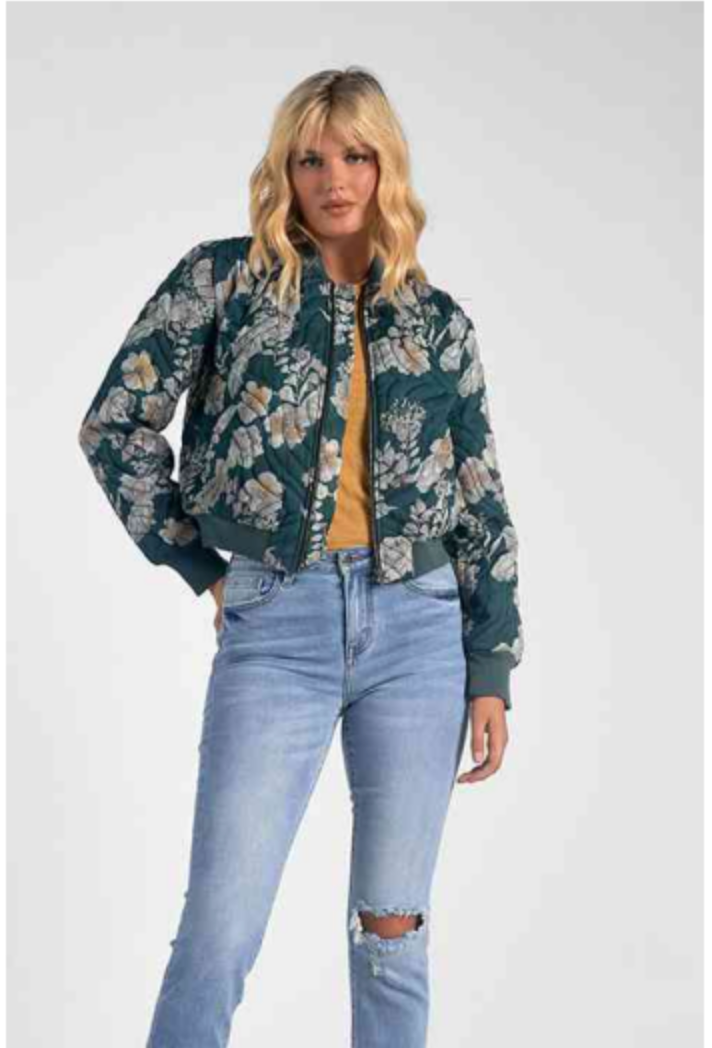 Green Floral Bomber Jacket