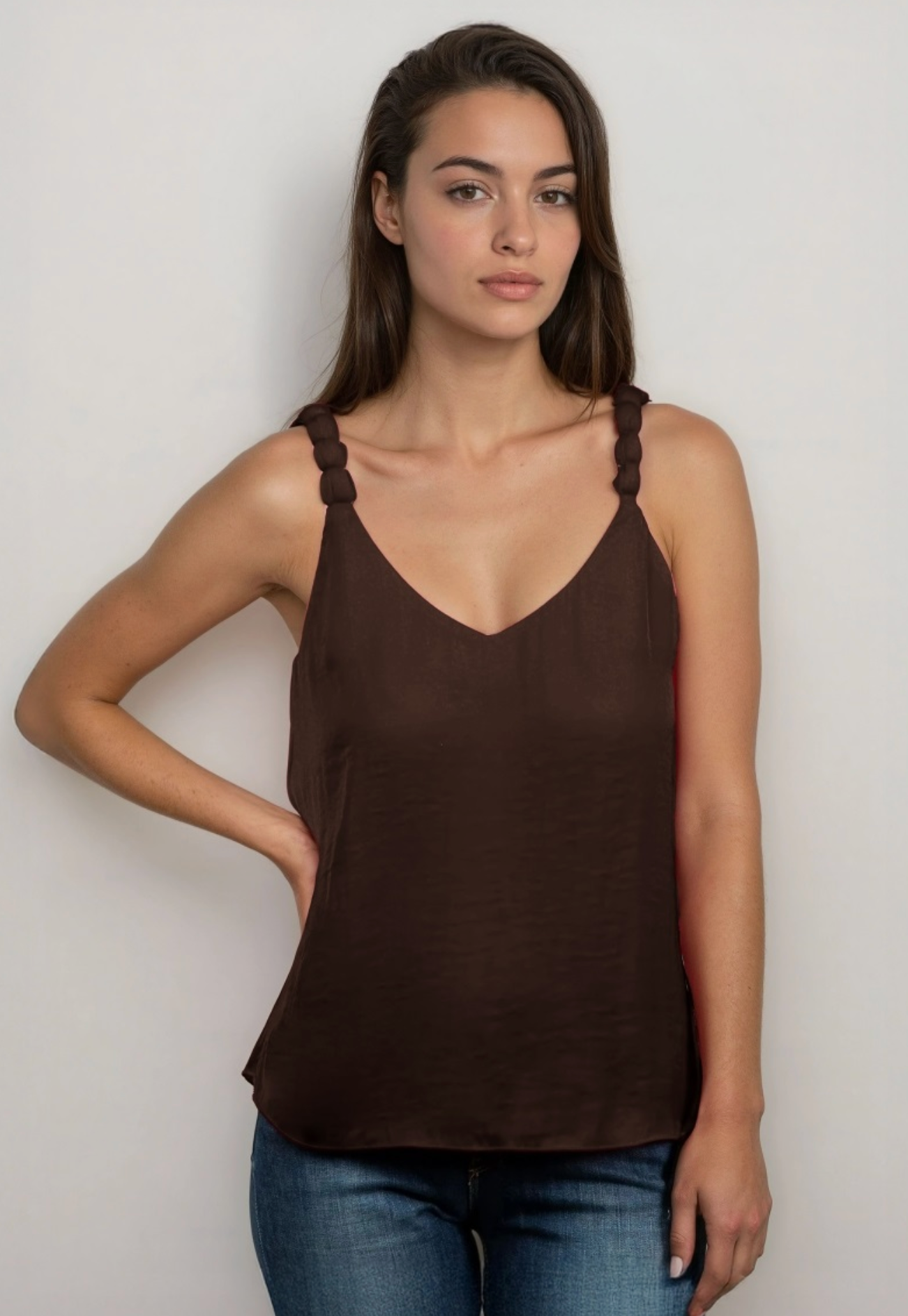 Classic V-Neck Tank Top with Strap Accent