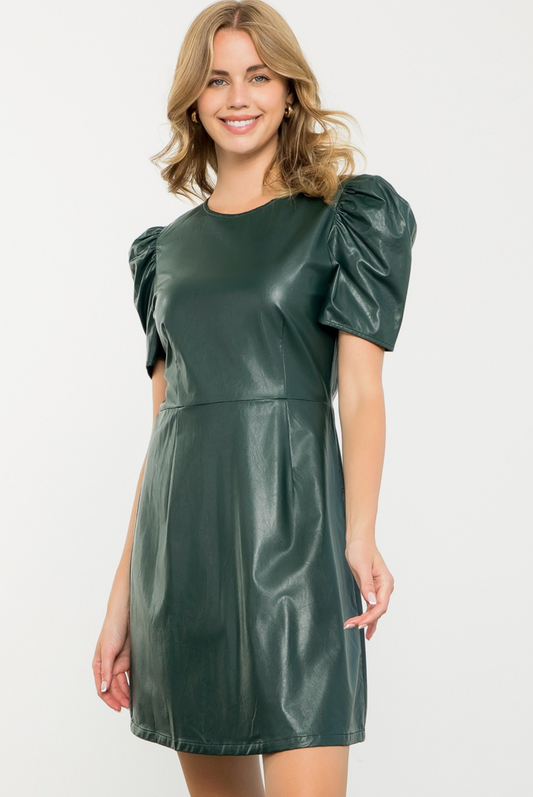 Short Sleeve Vegan Leather Dress