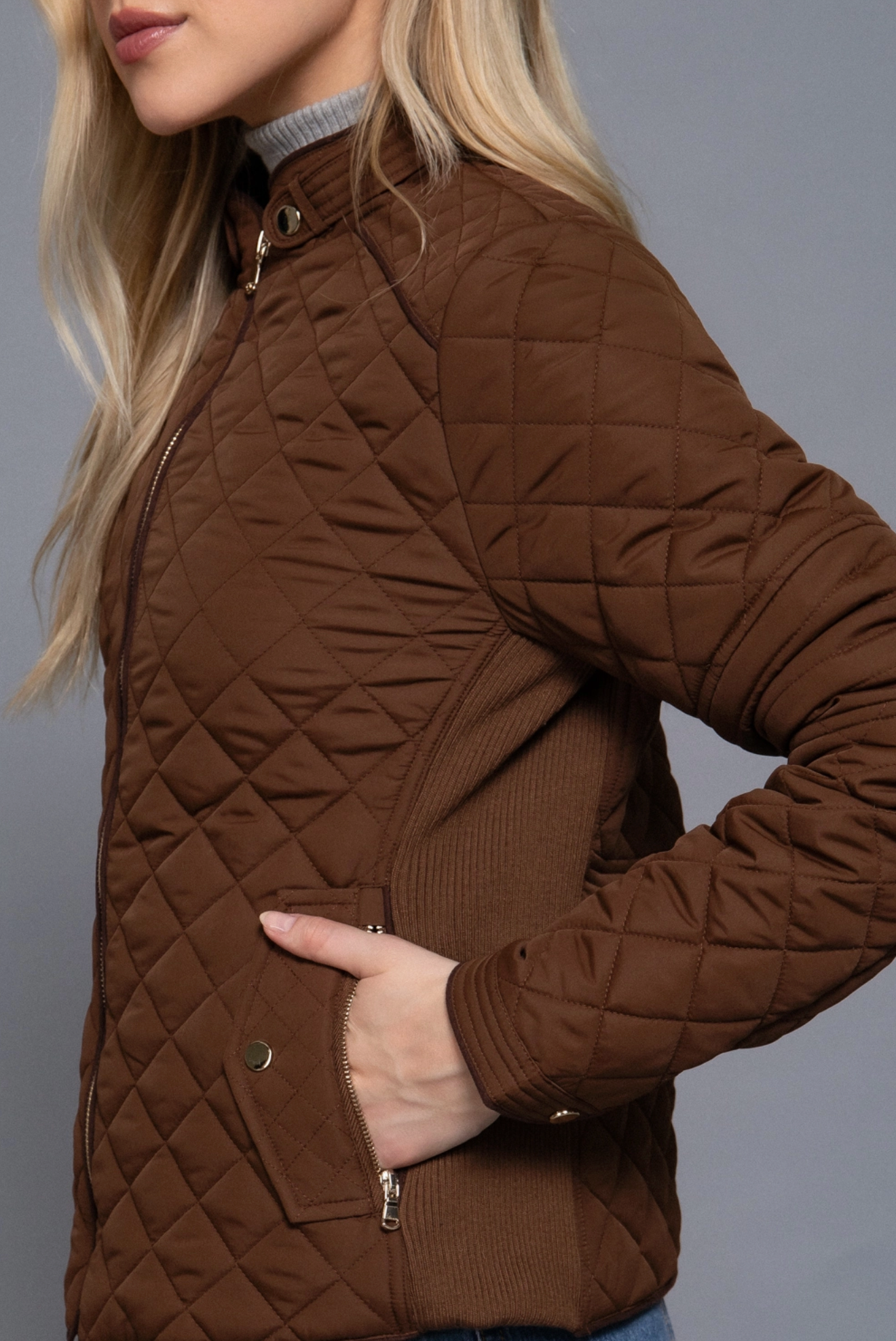 Suede Piping Quilted Jacket