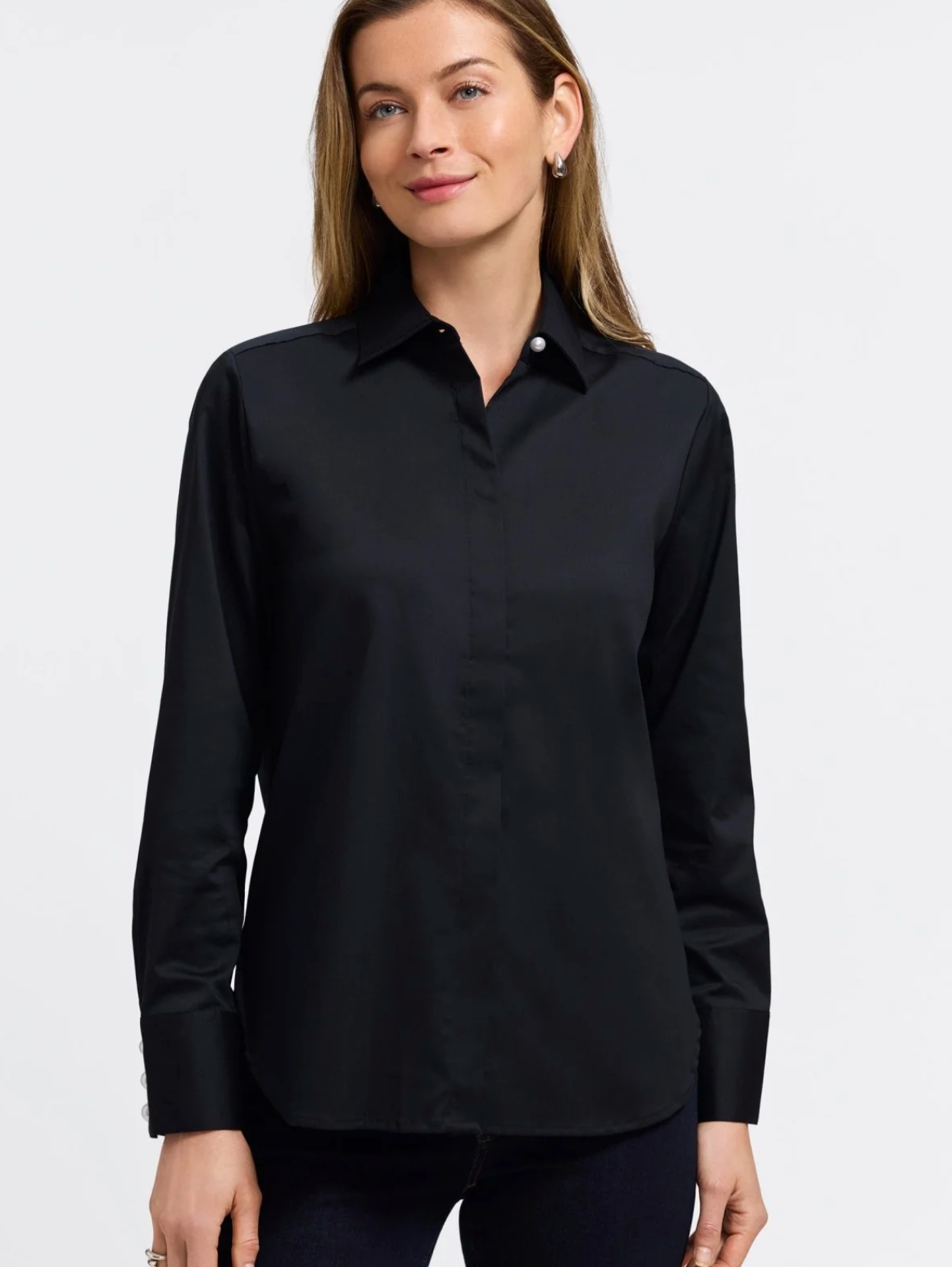 Pearl Stretch Matte Sateen Long Sleeve Shirt