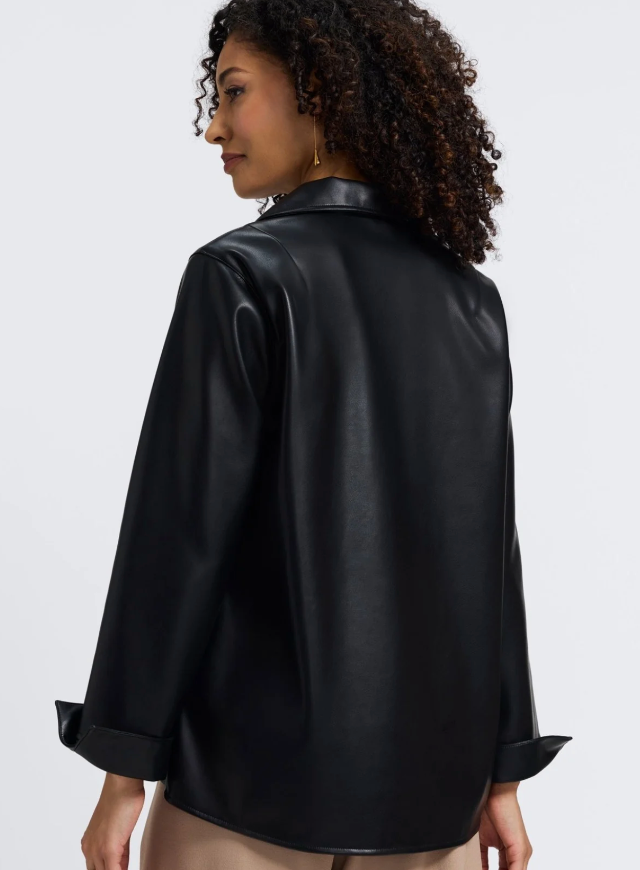 Agnes Vegan Leather Long Sleeve Popover Shirt
