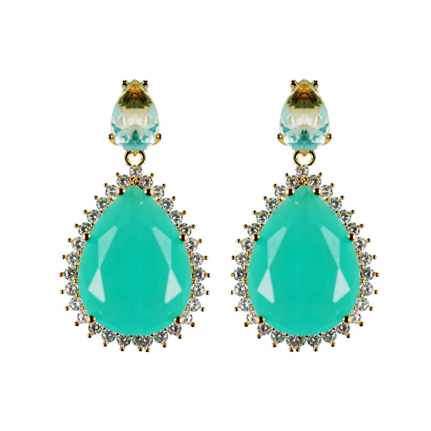 Turquoise Diamond Drop Statement Earrings