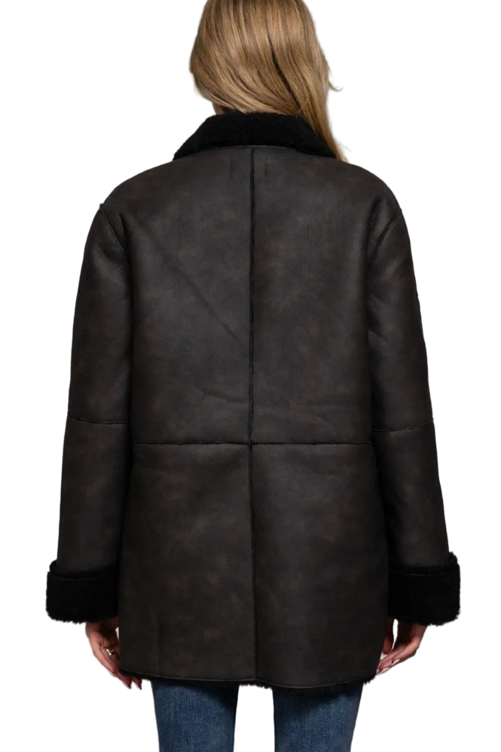 Button Down Double Sided Faux Leather Coat