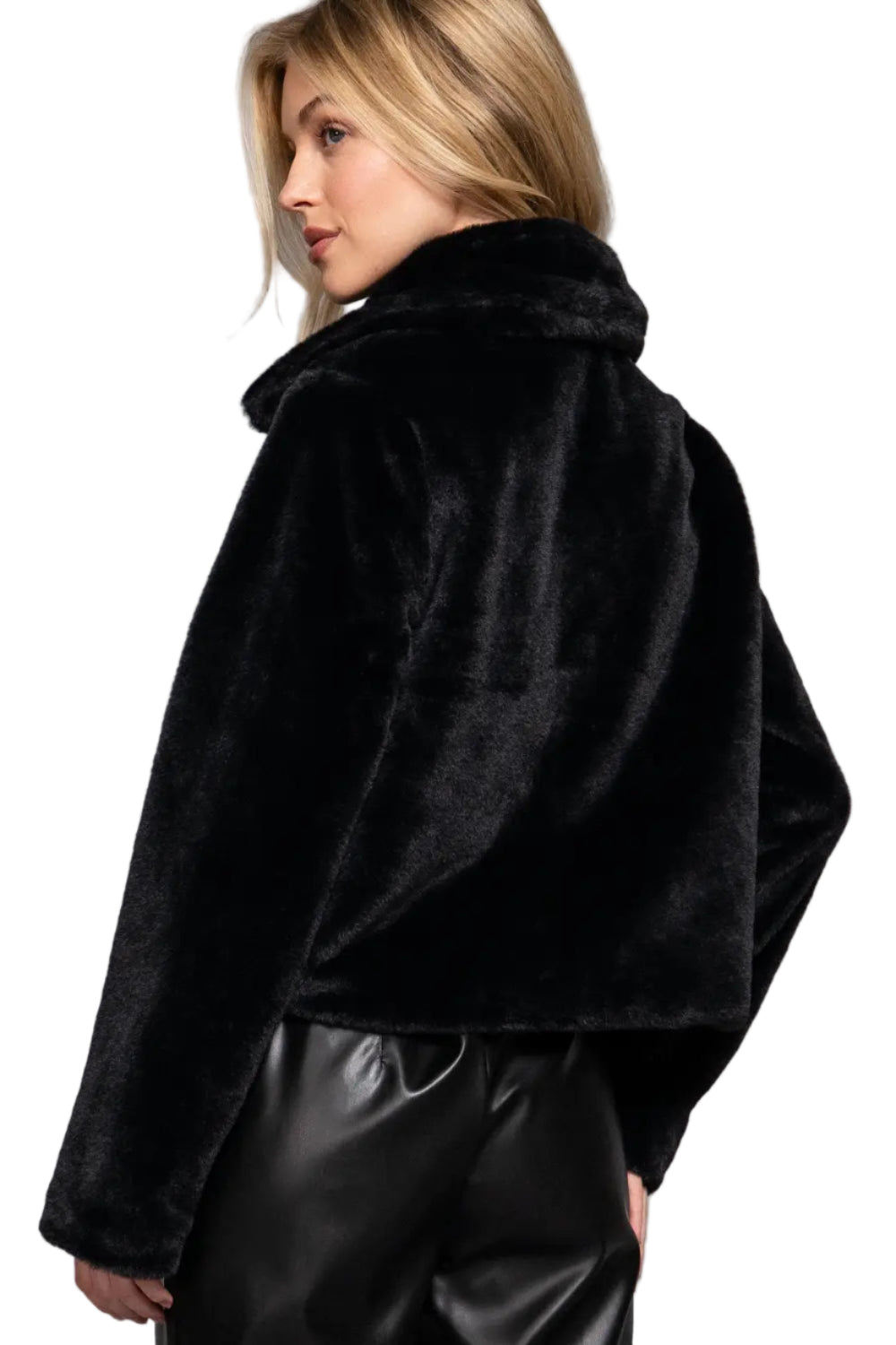 Long Sleeve Button Fur Duffle Jacket