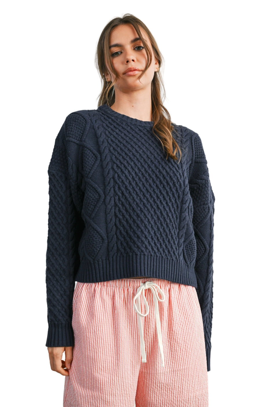 Casual Solid Cable Knit Sweater