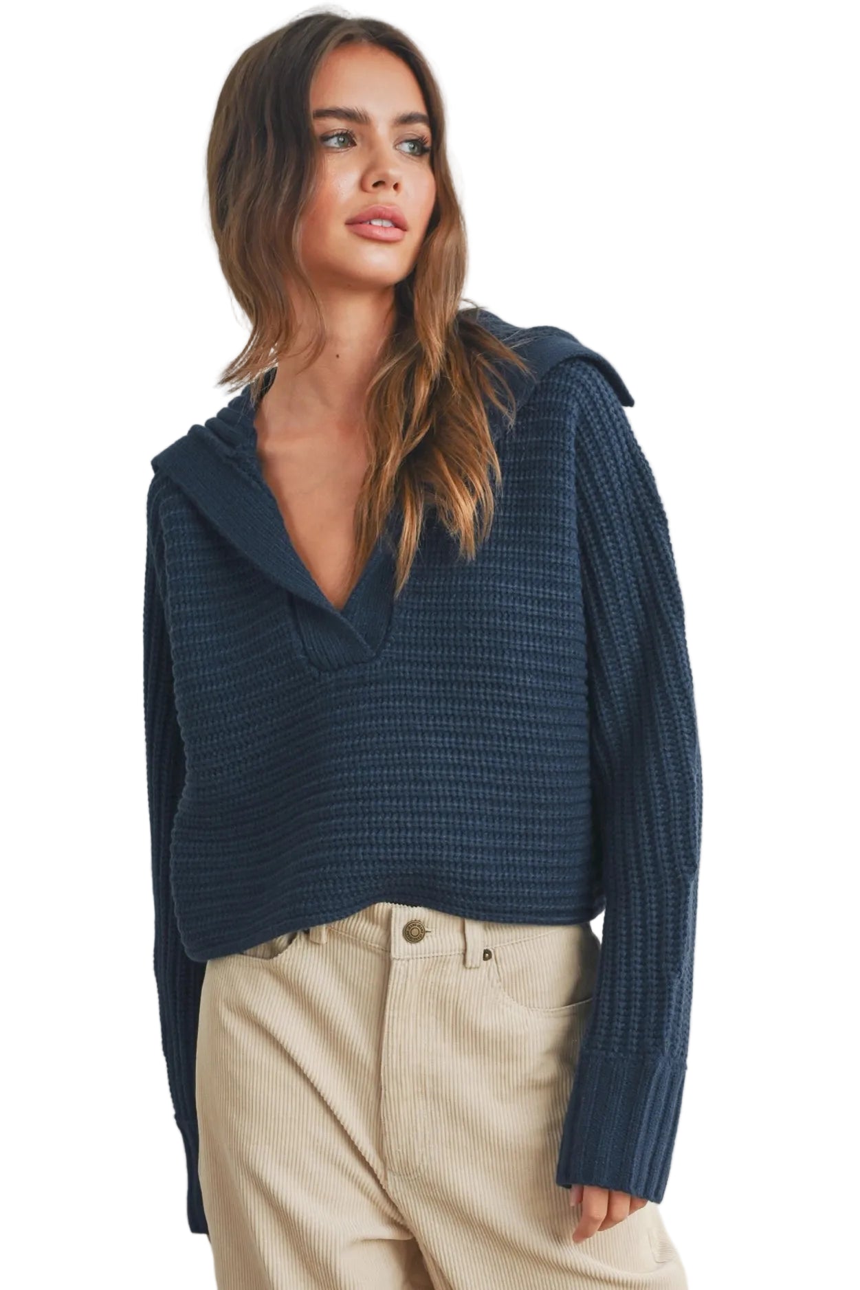 Cropped V Neck Sweater
