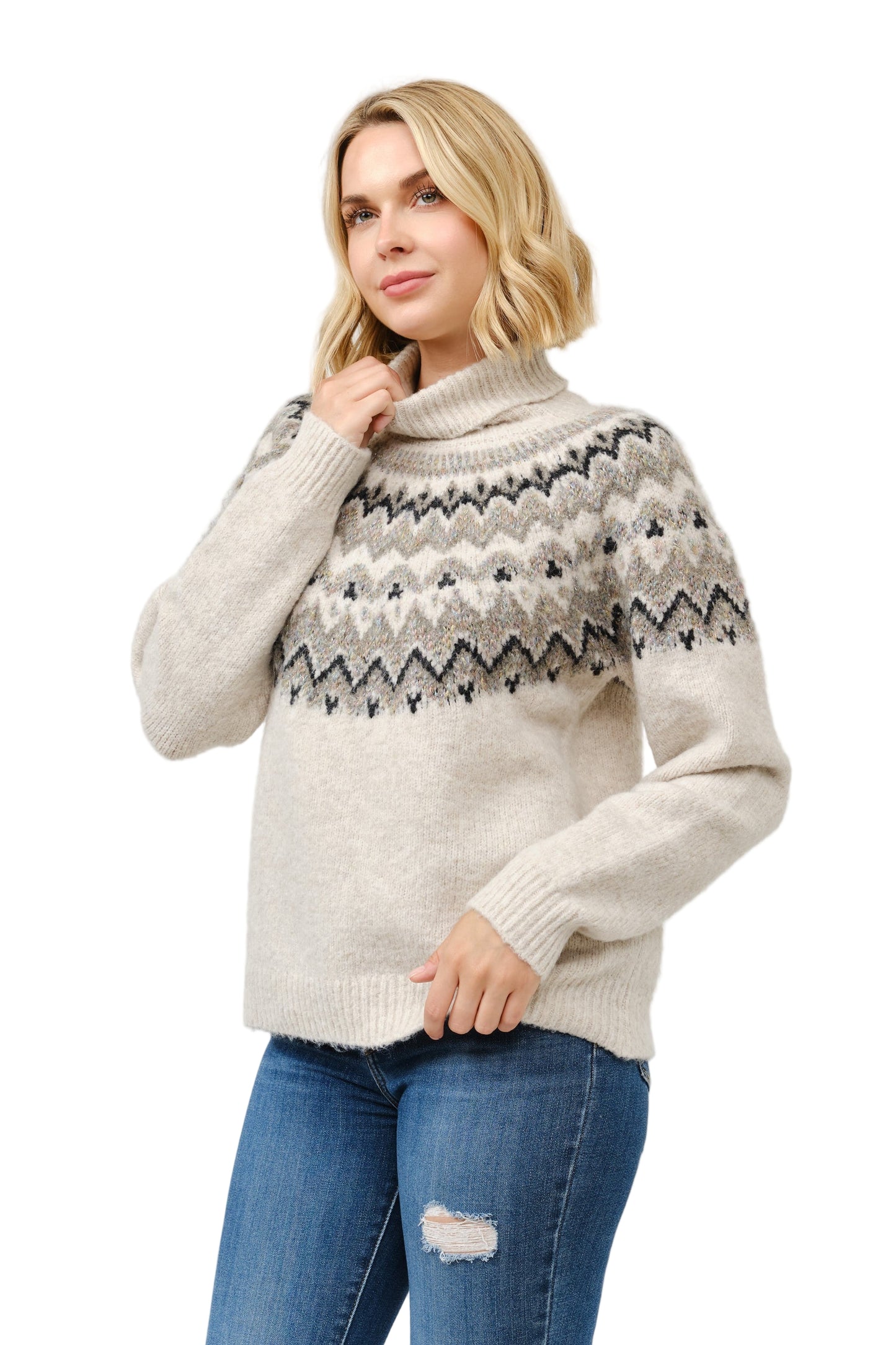 Turtle Neck Embellished Knit Sweater