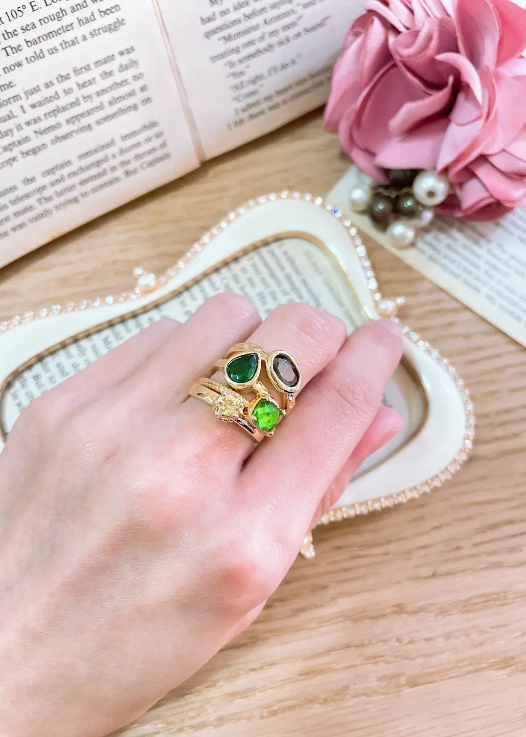 Green Stack Ring Set