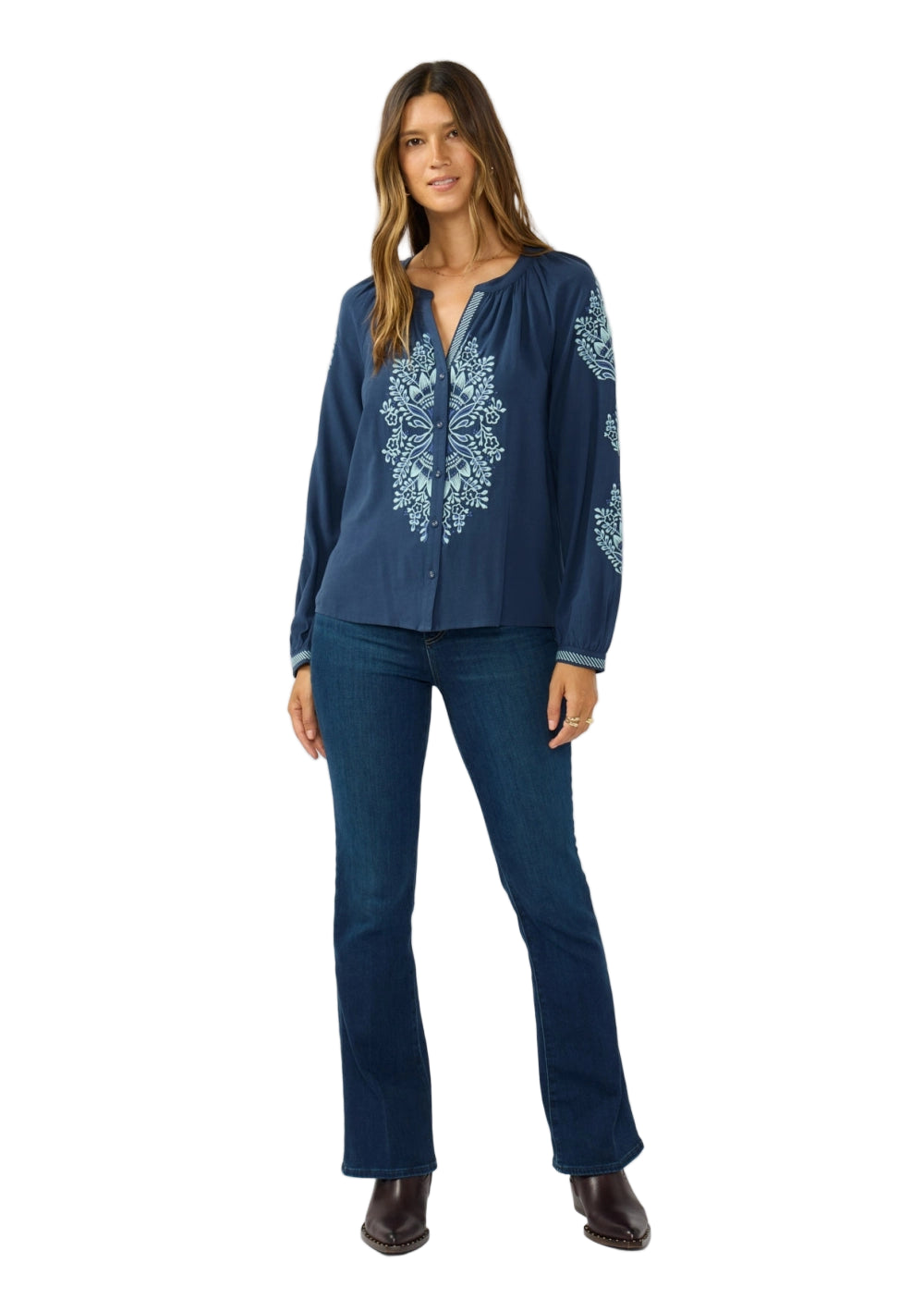 Embroidered Raglan Button Blouse