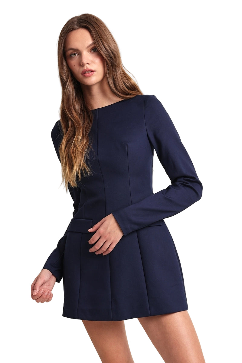 Boat Neck Long Sleeve Mini Dress