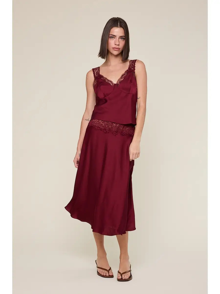 Satin Lace Midi Skirt