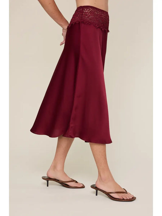 Satin Lace Midi Skirt