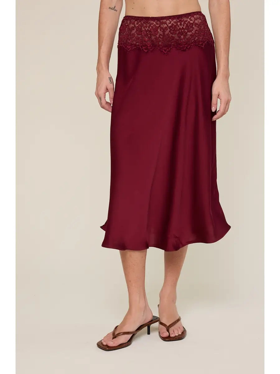 Satin Lace Midi Skirt