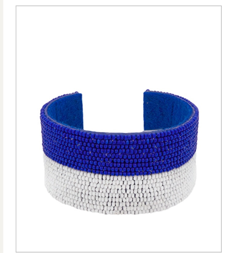 Blue and White Beaded Bracelet
