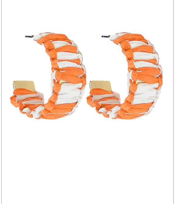 Orange and White Raffia Wrapped Earrings