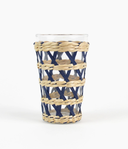 Navy Rattan Tumbler Glass