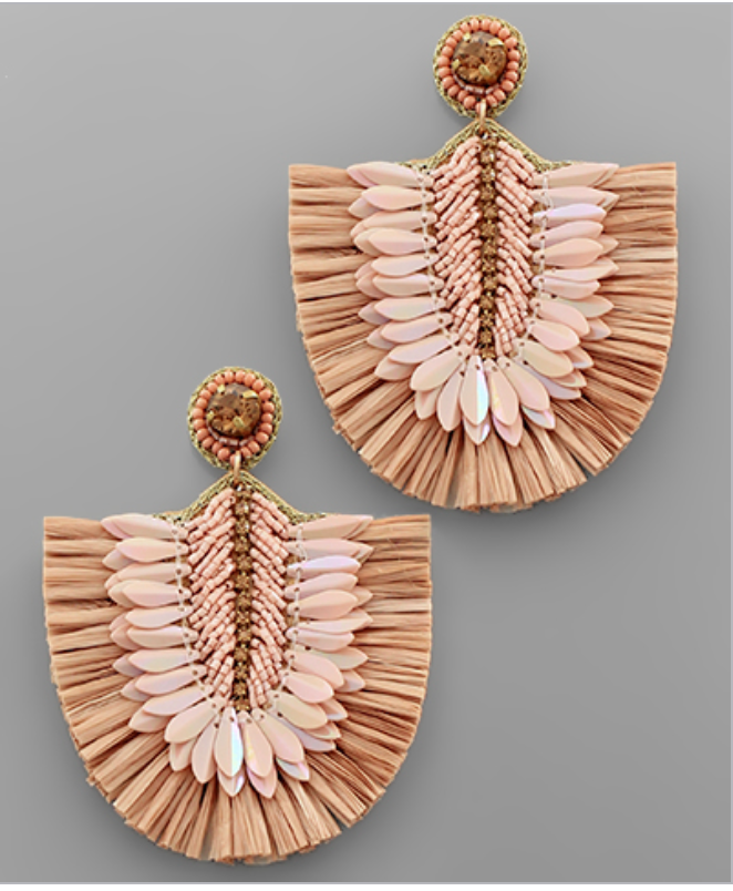 Raffia & Sequin Beads Earrings