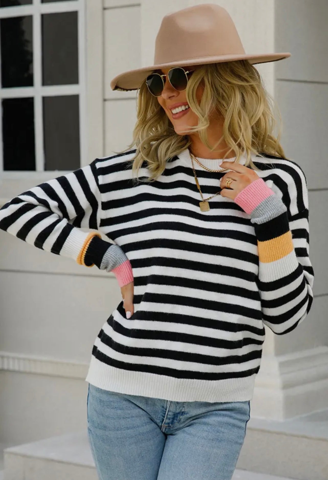 Multicolor Stripe Sleeve Sweater