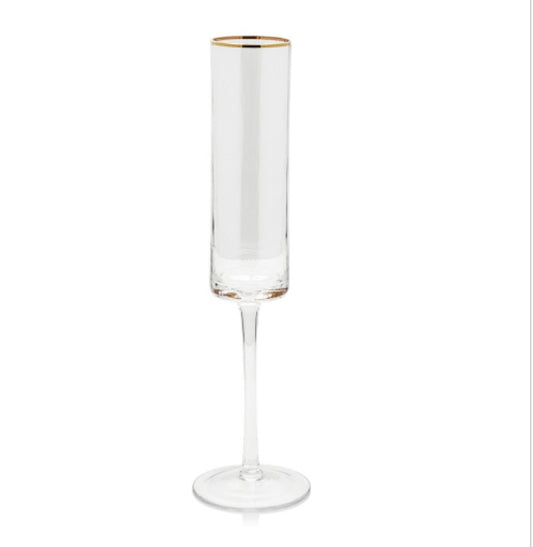 Clear Ribbed Gold Rim Champagne Flute
