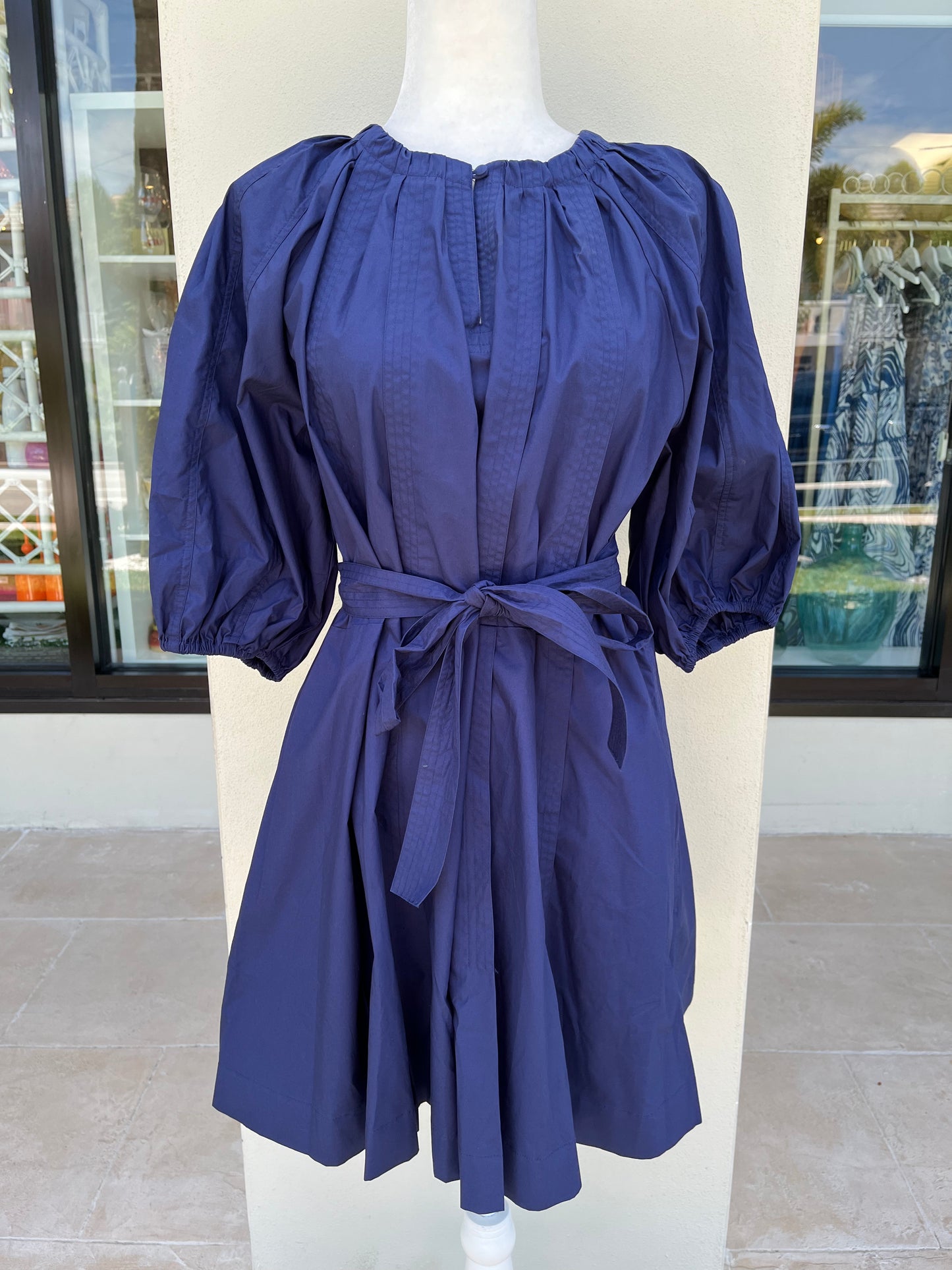 Navy Blue Waist-Tie Dress