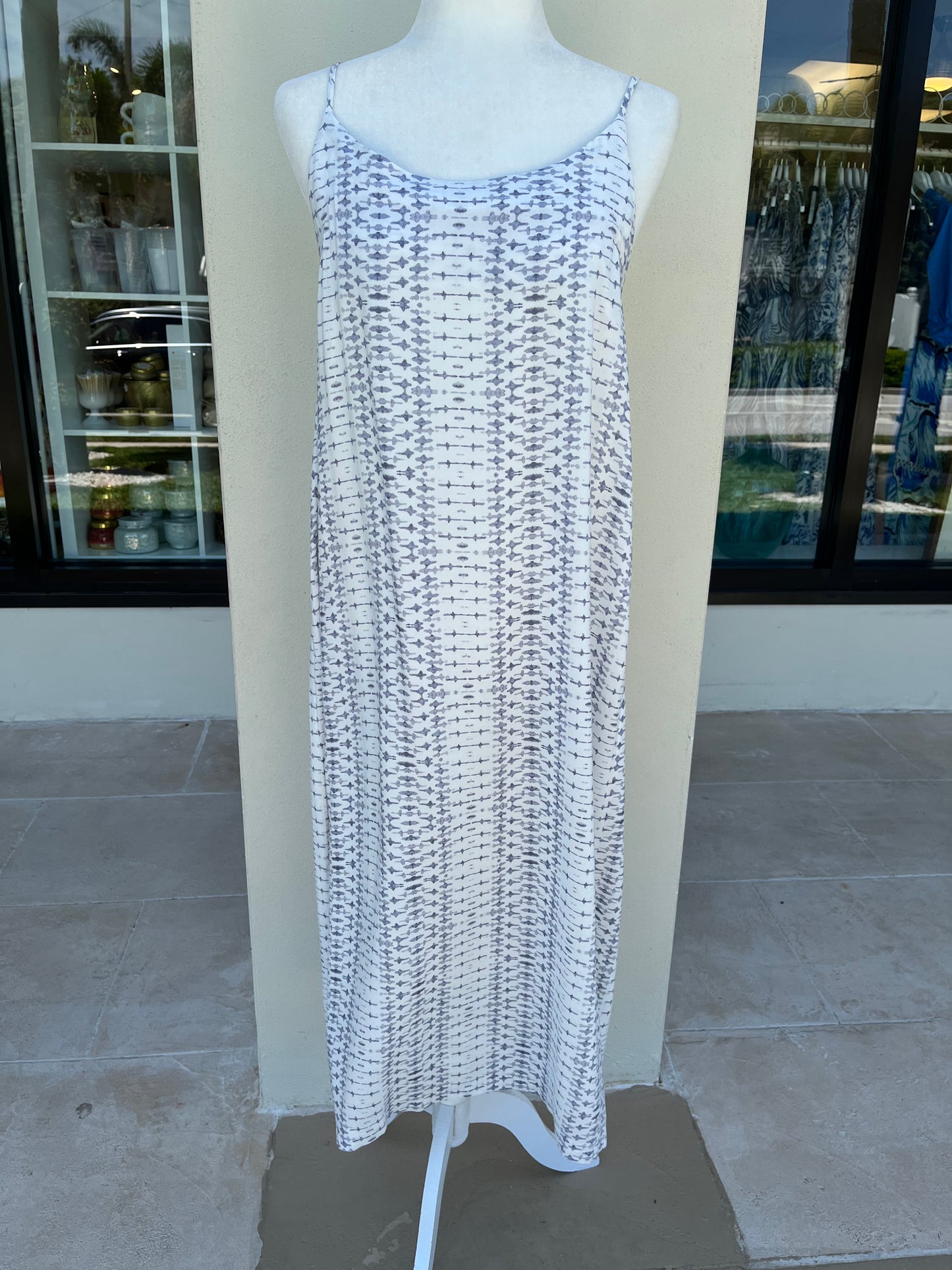 Blue and White Print Maxi Dress