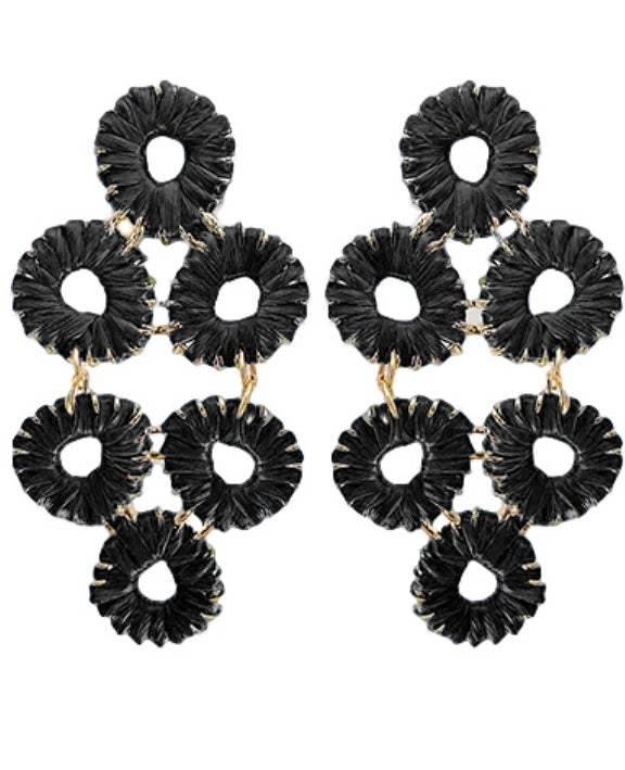 Black Threaded Chandelier Earrings