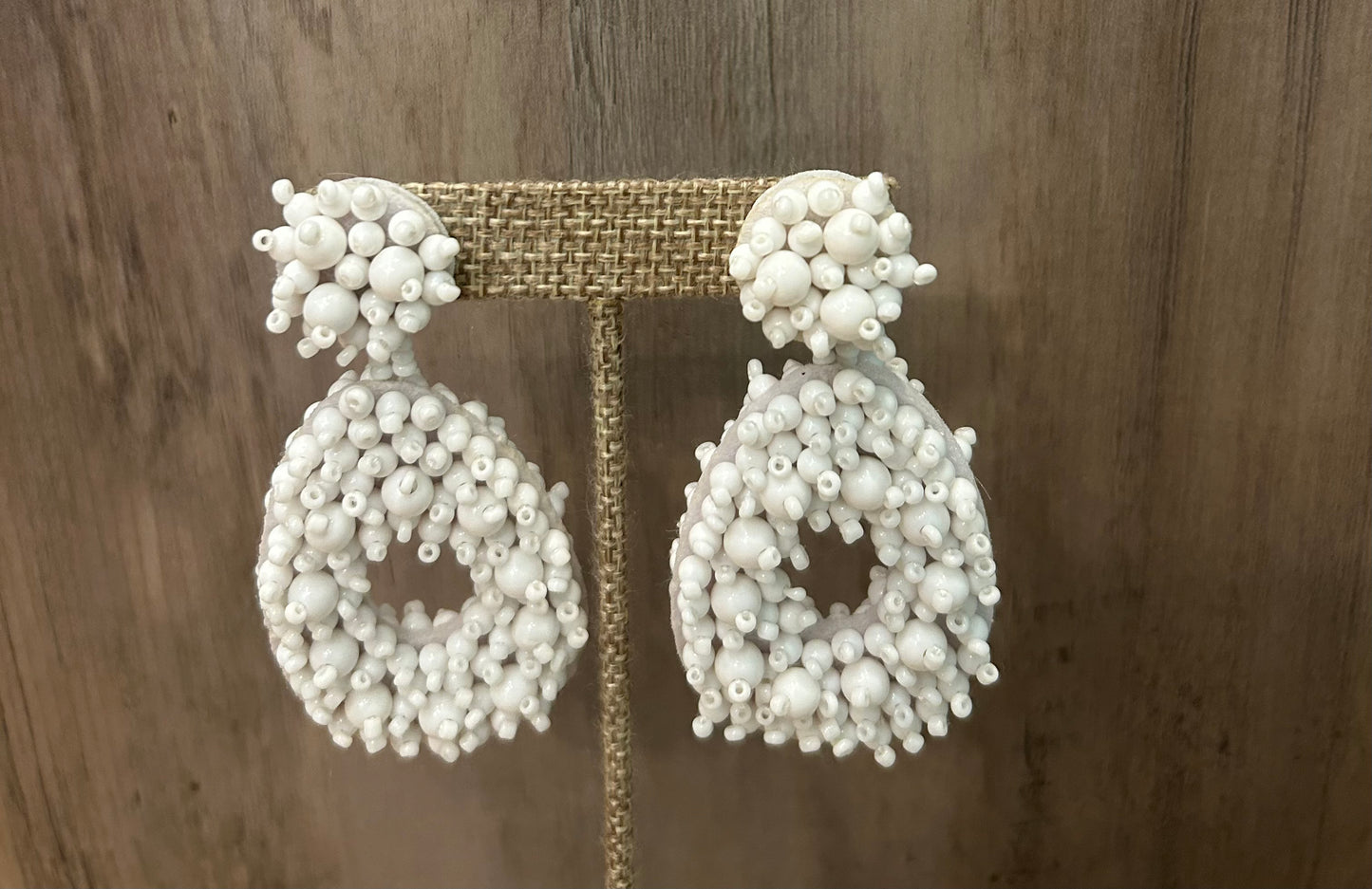 White Beaded Dangle Earrings