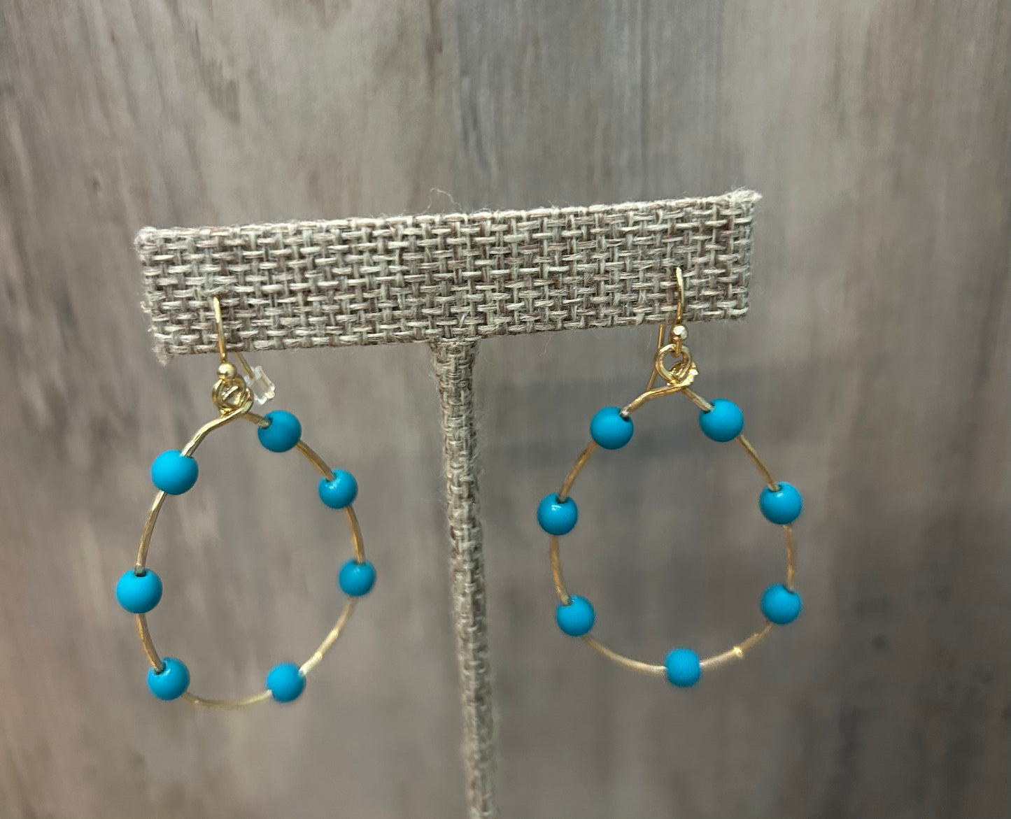 Gold Wire Blue Beaded Earring