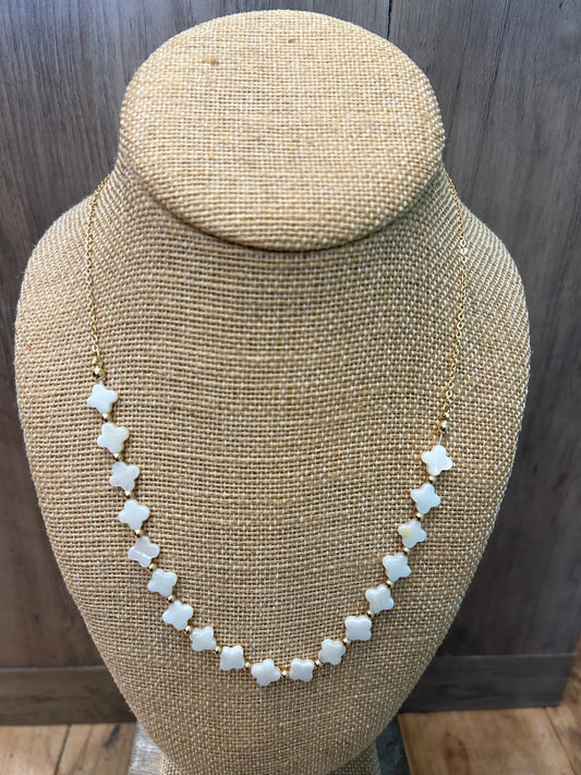 Gold and White Geometric Shaped Necklace