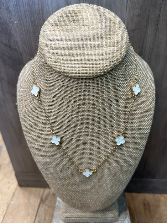 White Flower Gold Necklace