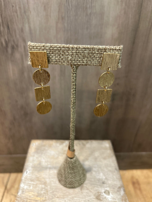 Square/Circle Gold Dangle Earrings