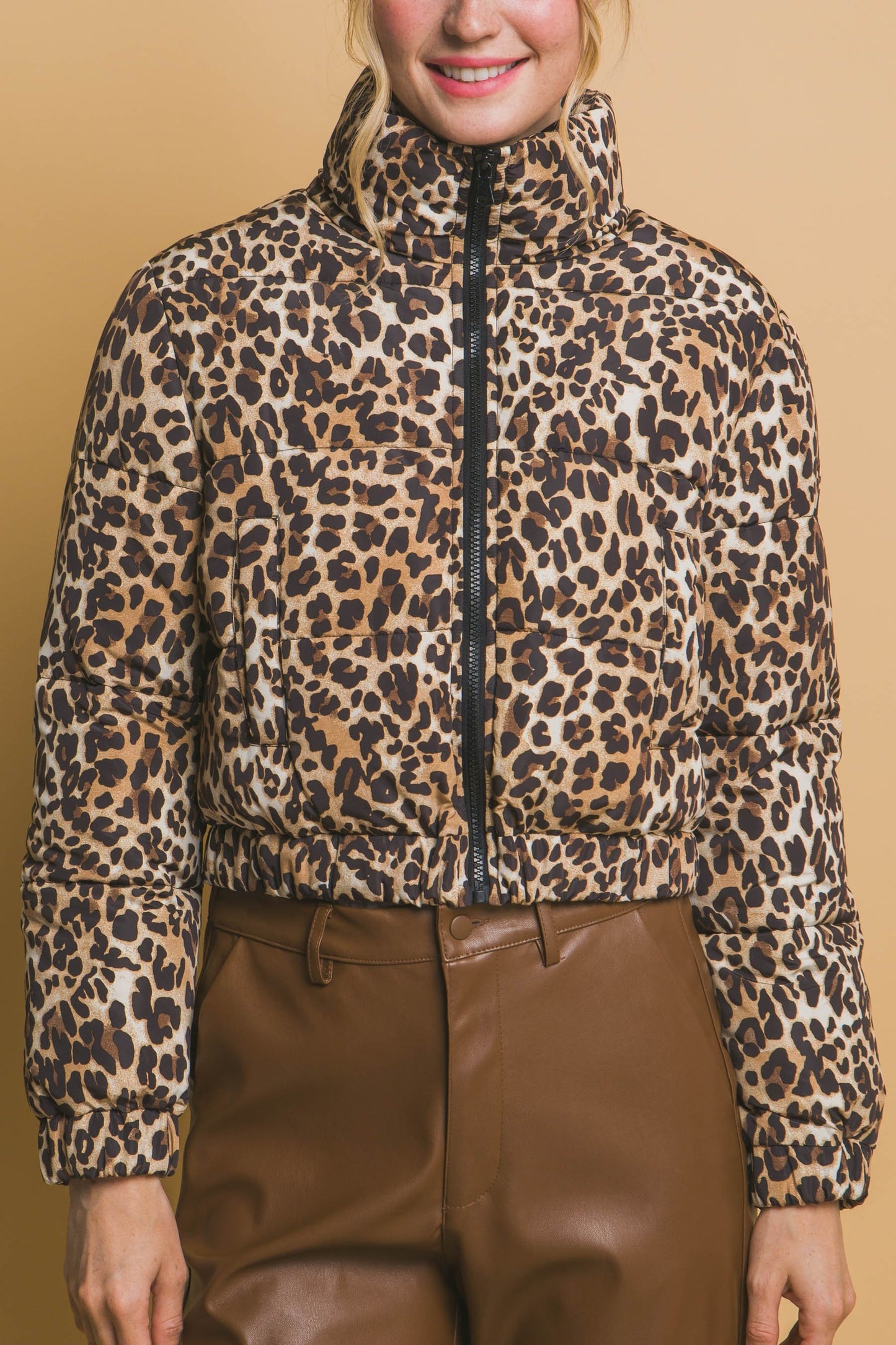 Leopard Print Bomber Puffer Jacket