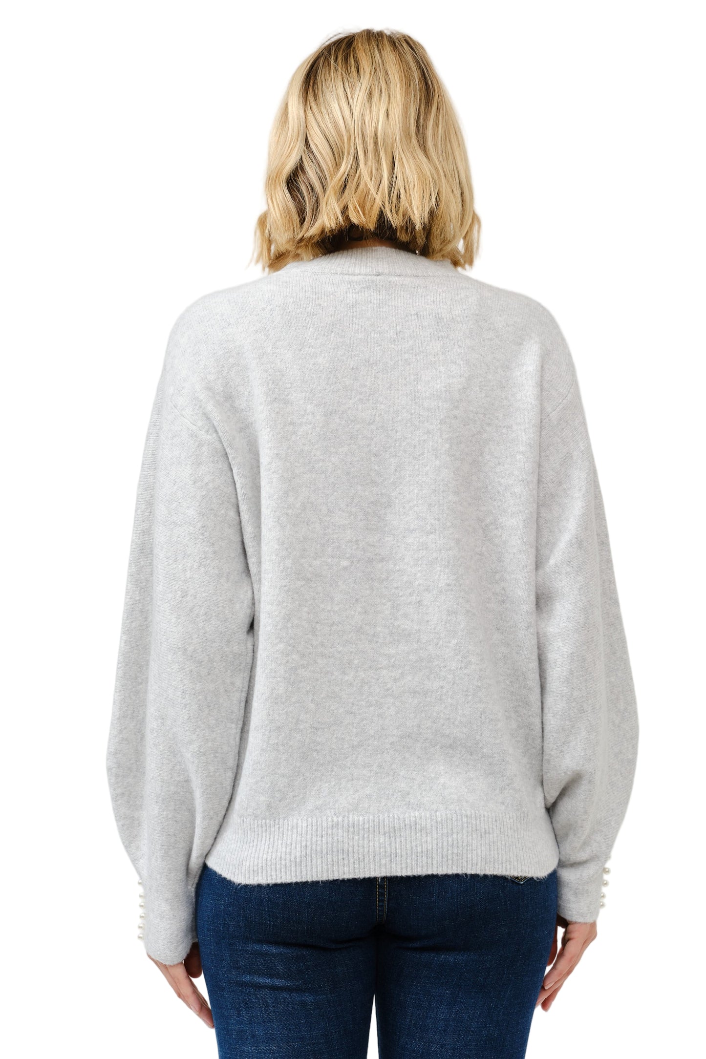 Pearl Detail Crew Neck Pullover Sweater