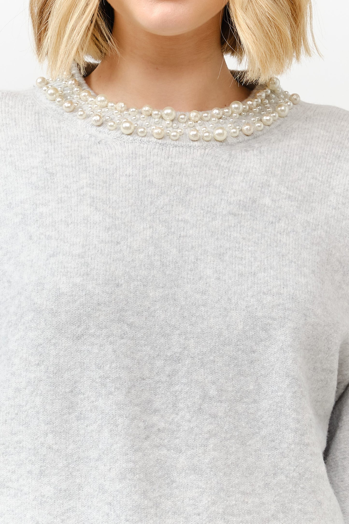 Pearl Detail Crew Neck Pullover Sweater