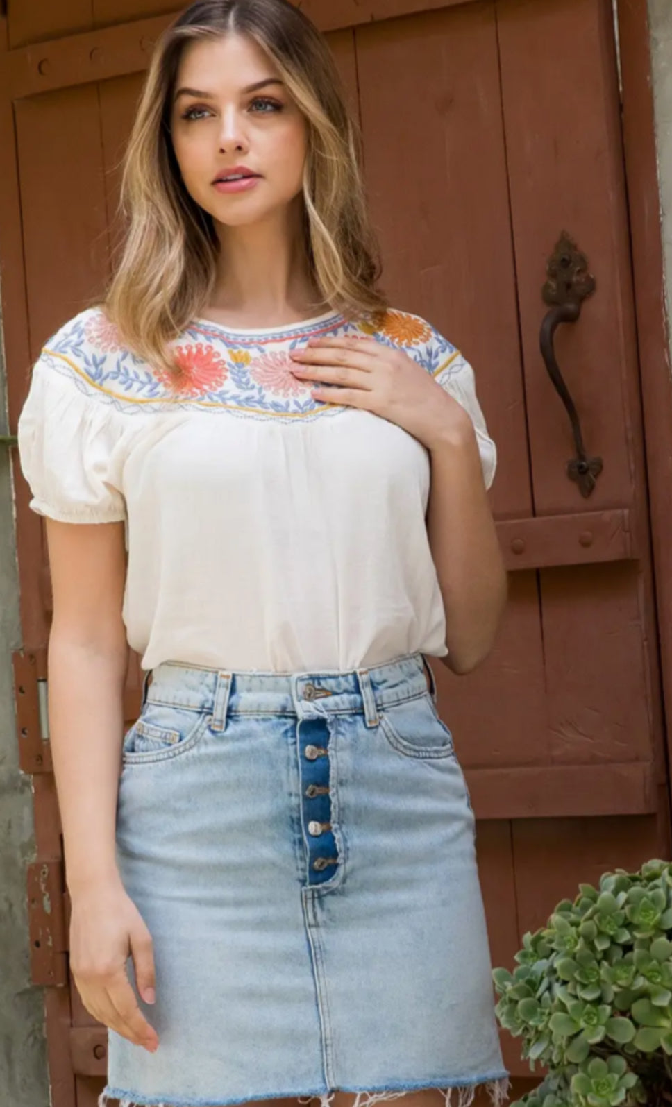 Embroidered Short Sleeve Top