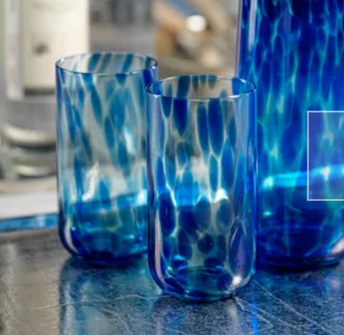 Blue and white Speckled Glass