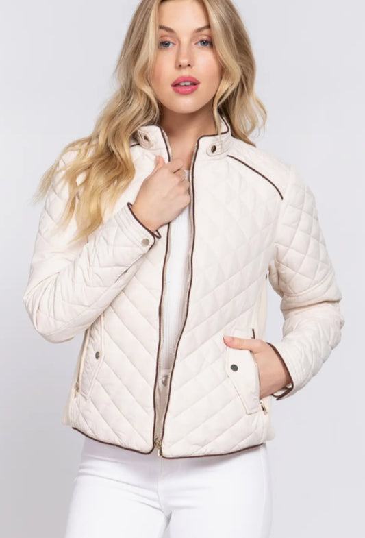 Suede Piping Quilted Jacket