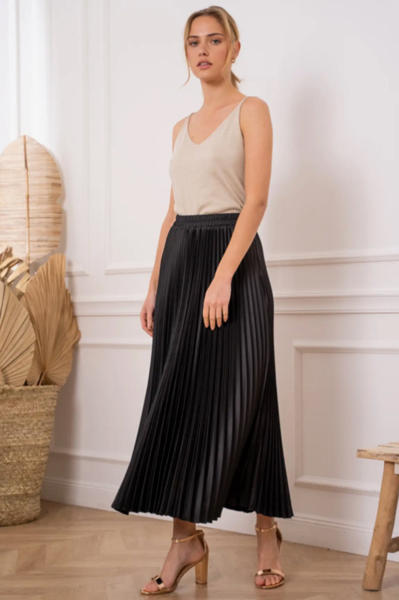 Plain Satin Pleated Skirt