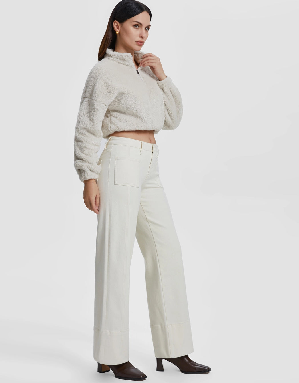 Mid Rise Wide Leg Twill Pants